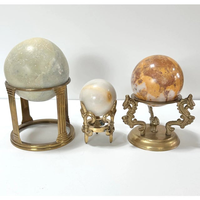 1980s Stone Spheres on Brass Pedestal - Set of 3 For Sale - Image 4 of 11