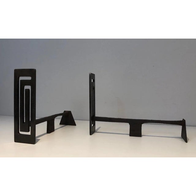 1970s Steel and Iron Modernist Andirons - A Pair For Sale - Image 10 of 13