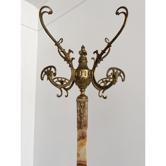 Gold Vintage Italian Brass and Onyx Hall Tree Coat Rack with Rotating Crown and Female Faces, 1960s For Sale - Image 8 of 18