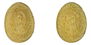 Pair of Vintage Premier Usa Gold Tone Rope Clip-on Earrings – Textured Domed Oval Button Earrings, 1980s