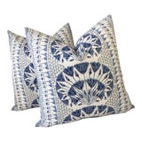 Thibaut “cairo” in Blue and White Plush Down-Filled Complete Pillows- a Pair For Sale