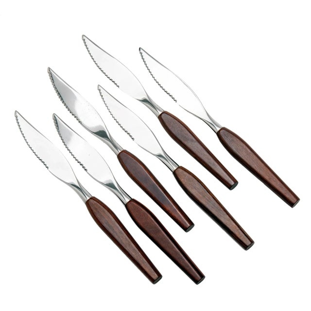 Wood Vintage Scandnavian Rosewood Steak Knives/ Stainless Steel Blades- Set of 6 For Sale - Image 7 of 7