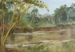 Mid 20th Century Tropical Inlet Painting