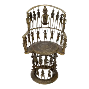 Solid Bronze 44 Figurines African Cameroon Bronze Figurative Throne Chair