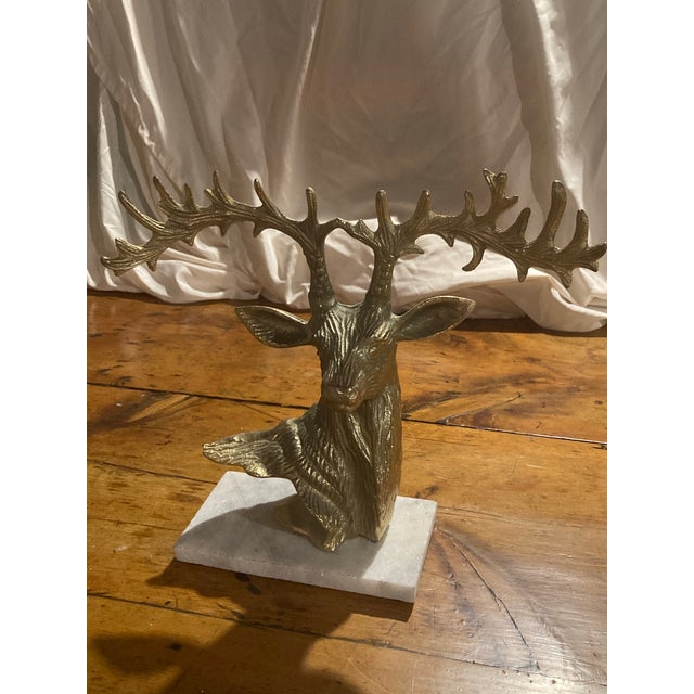 Gold Metal and Marble Deer Head For Sale - Image 10 of 11