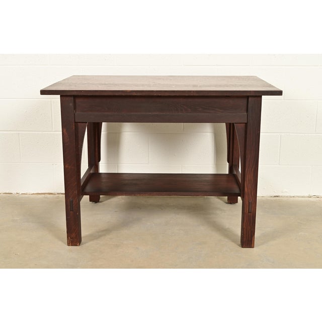 Gustav Stickley Mission Oak Arts & Crafts Writing Desk or Library Table, Circa 1910 For Sale - Image 13 of 14