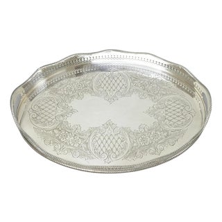 Vintage Israel Freeman and Son English Edwardian Oval Silver Plated Platter Tray For Sale