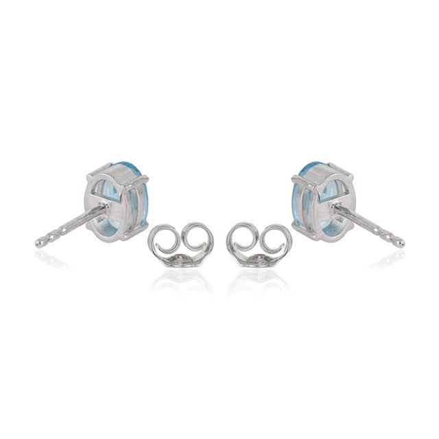 Metal Classic 5x7mm Oval Blue Topaz Four Prong Stud Earrings in 925 Sterling Silver - A Pair For Sale - Image 7 of 13