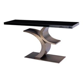 Modern Greg Sheres Style Bronze Sculptural Console Table with Black Lacquer Top For Sale