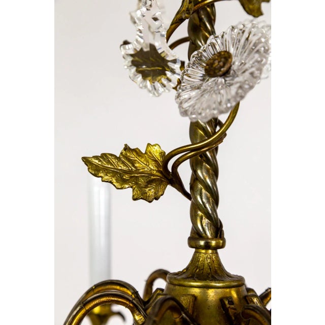 1910s 1910s Indigo Blue Crystal Flowers & Gilt Vine Chandelier For Sale - Image 5 of 13