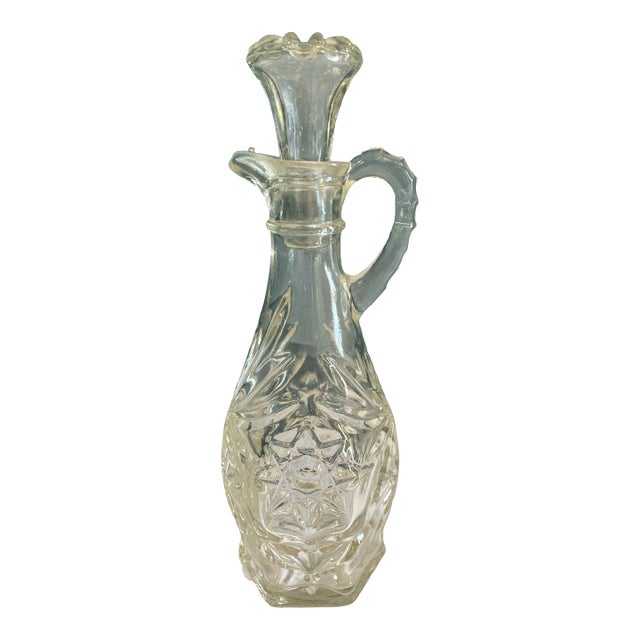 Vintage Cut Glass Starburst Cruet With Stopper For Sale