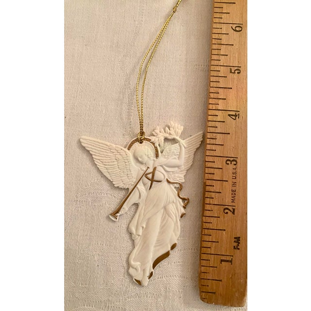 Late 20th Century Vintage Wedgwood White Angel Ornament, Featuring a Gold-Toned Horn, 22k Gold Accents, and Its Original Blue Gift Box. For Sale - Image 5 of 14
