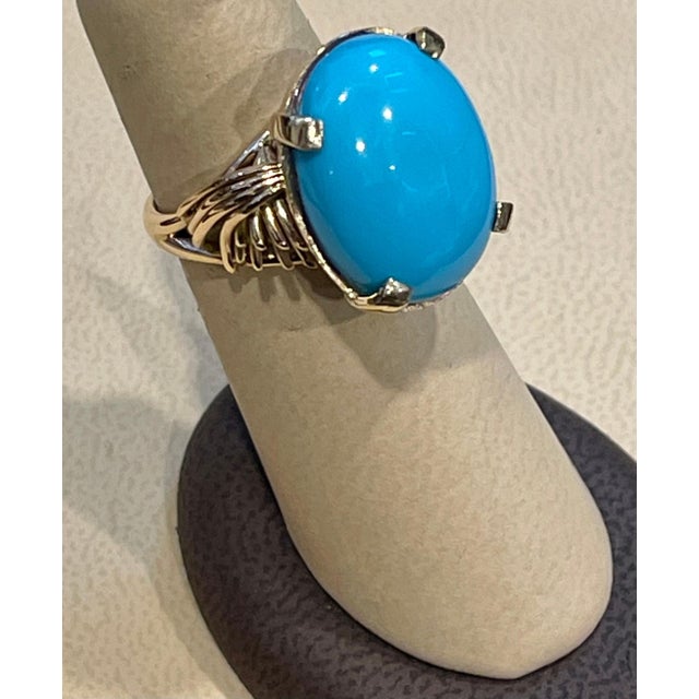 Turquoise Vintage 12 Ct Natural Oval Sleeping Beauty Turquoise Ring, 14 Kt Yellow Gold For Sale - Image 8 of 18