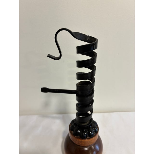 Vintage Primitive Iron and Wood Spiral Courting Candle Holder For Sale - Image 9 of 10