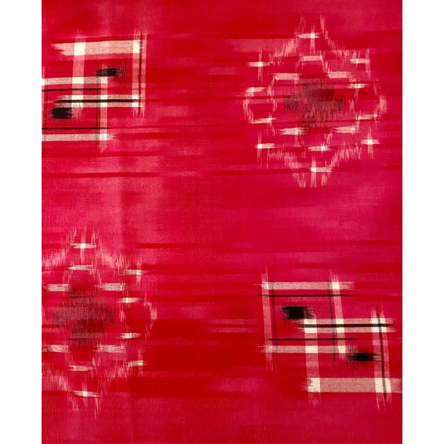 Luxurious Japanese raw silk kimono fabric! This is 13 yards of exquisite raspberry raw silk woven in an ikat design (black...