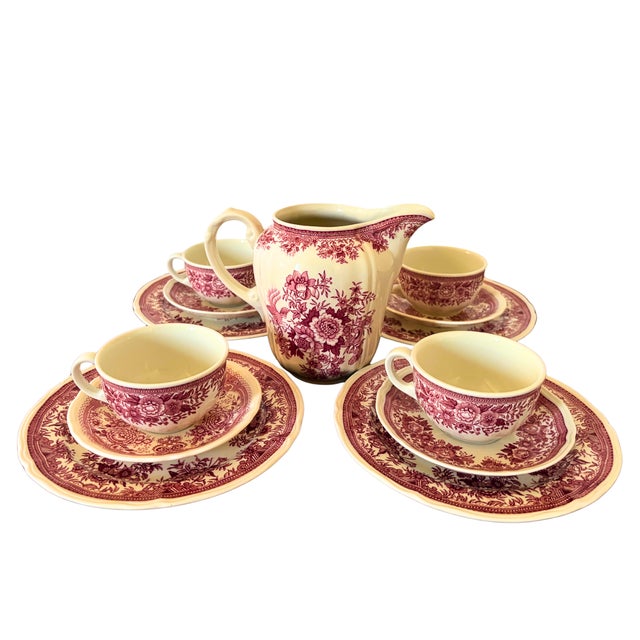 a charming 13-piece porcelain set from villeroy & boch, featuring the famous “fasan” (pheasant) pattern in rich red...