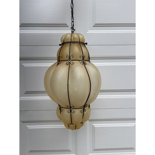 1990s Vintage Italian Style Chandelier Blown Murano Glass Venetian Lantern For Sale - Image 5 of 6