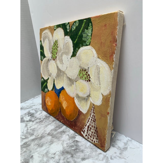 Vintage Original Large Bold Floral & Oranges Canvas Art Painting For Sale In Sacramento - Image 6 of 7