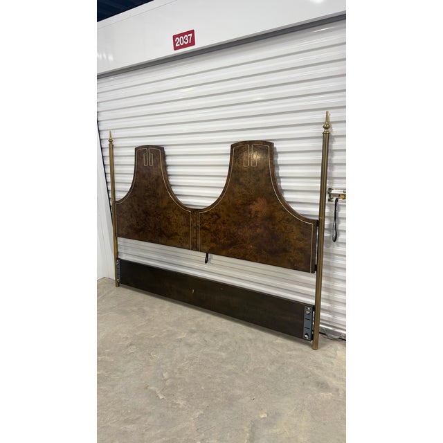 Hollywood Regency Hollywood Regency Burlwood and Brass Headboard Attributed to Mastercraft, C. 1970s For Sale - Image 3 of 12