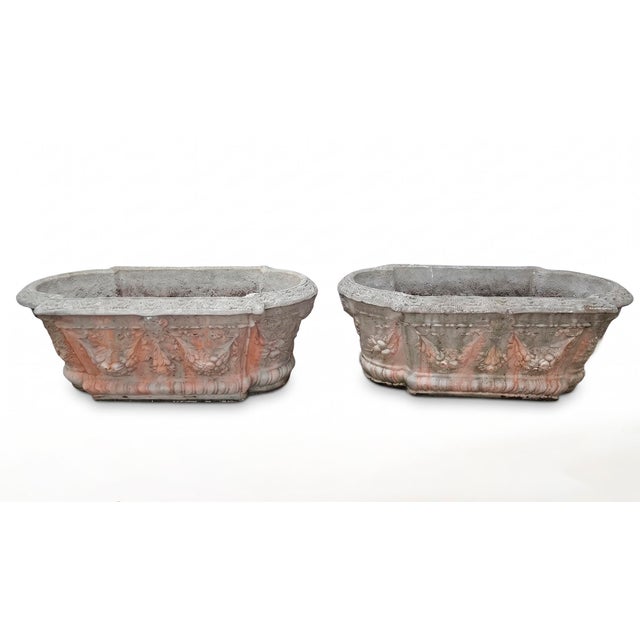French Neoclassical Style: Pair of Cast Stone Garden Planters For Sale - Image 4 of 13