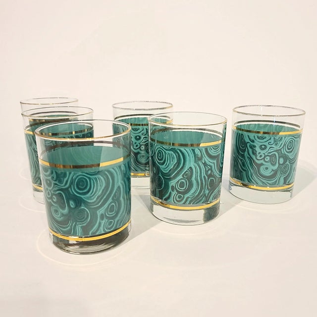 Set of 6 Vintage Malachite and Gold Glasses For Sale - Image 4 of 6
