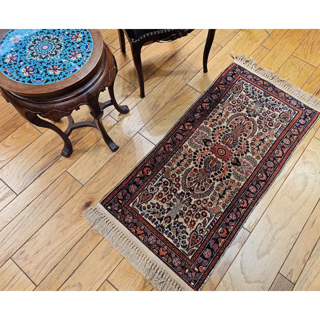 Vintage Persian Sarouk Accent Rug, Hand-Knotted Wool, Allover Floral Pattern, 2x4, Ivory & Navy For Sale - Image 4 of 13