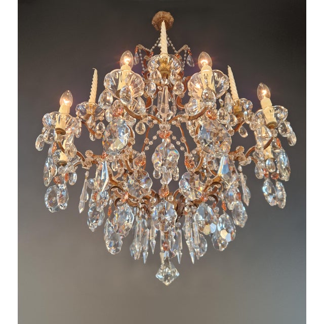 1940s Italian Baroque Revival Crystal Chandelier Rose Pink Crystals Original Candle For Sale - Image 6 of 13