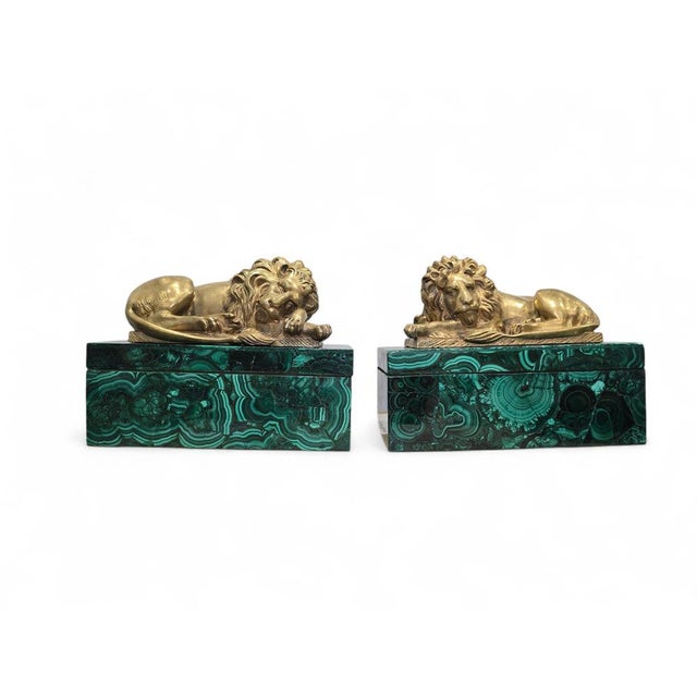 Antique European Malachite Boxes with Gilt Bronze Lion Mounts, 1900 For Sale - Image 6 of 16