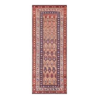 1900s Tan Ecru Paisley Tribal Antique Persian Kurdish Rug 3'6" X 8'10" Knotted Wool Carpet For Sale