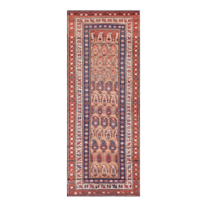 1900s Tan Ecru Paisley Tribal Antique Persian Kurdish Rug 3'6" X 8'10" Knotted Wool Carpet