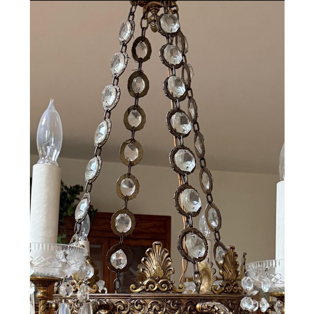 1930s French Empire Gilt Bronze and Crystal Chandelier With 8 Arms For Sale In Philadelphia - Image 6 of 14