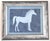 An elegant horse silhouette in shades of dark blue, pale blue, gray blue and gray border. Minimalism, Contemporary, Folk...