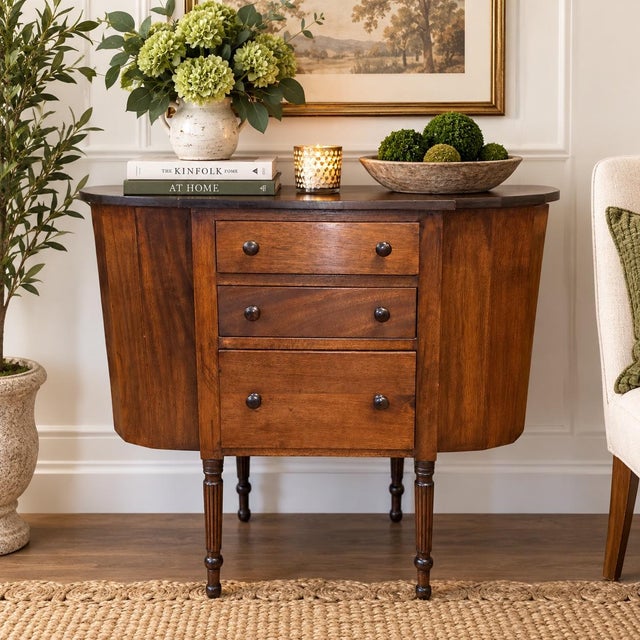 Antique Mahogany Bow-Front Sideboard Server With Drawers & Curved Storage For Sale - Image 9 of 11