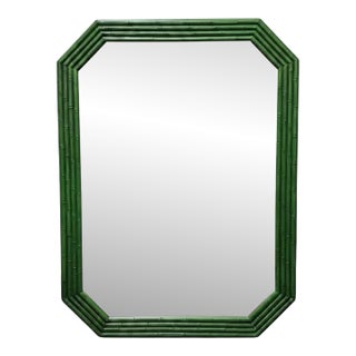 Vintage Monumental Faux Bamboo Octagonal Wall Mirror Bespoke Emerald Finish Hollywood Regency Chinoiserie Curated by Turtle and Crane - Newly Painted For Sale