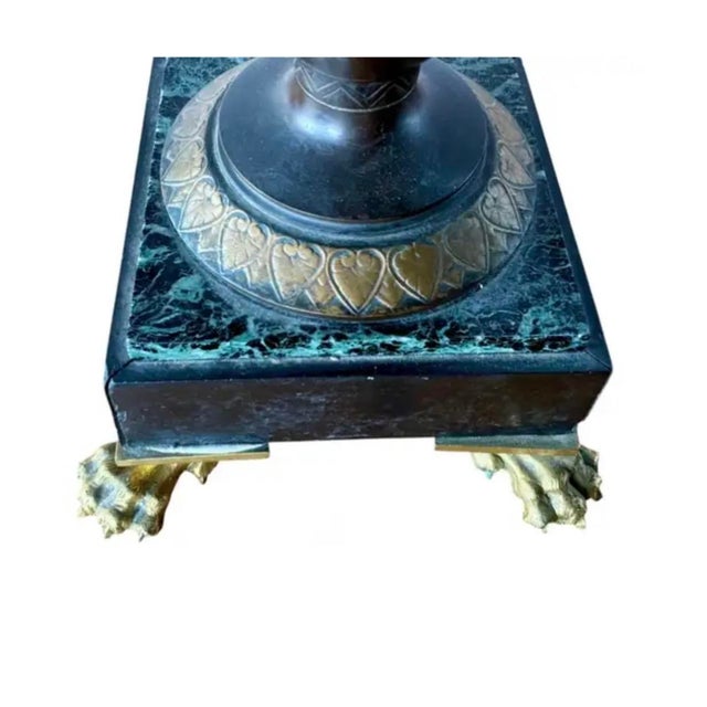 French Neoclassical Patinated Bronze and Marble Urn Vases, a Pair For Sale - Image 15 of 16
