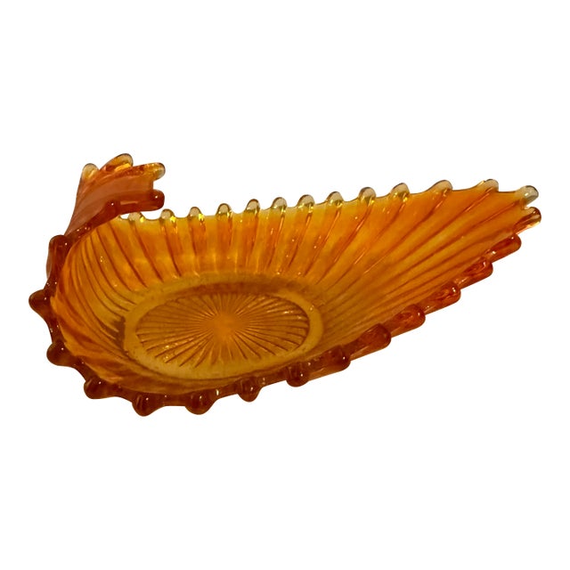 Vintage 1970s Amber Glass Peacock Decorative Bowl For Sale