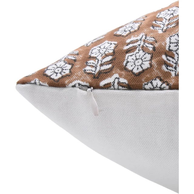 Art Deco Fabdivine Handcrafted Block Print Cushion Cover 18x18 Inch Thick Cotton White-Tulsi Buti For Sale - Image 3 of 4
