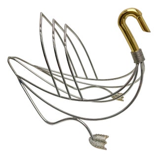 Regency Magazine Rack Swan in Chrome and Brass, 1970s For Sale