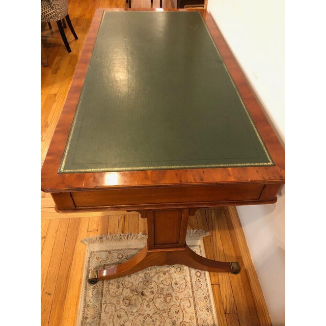 Alfonso Marina Regency Yew Wood Executive Writing Desk With Green Leather Top For Sale - Image 12 of 13