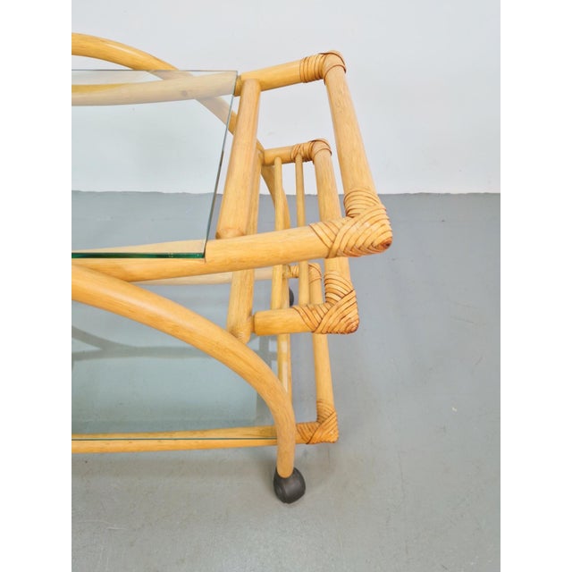 Vintage Trolley in Rattan, Bentwood and Leather, Italy, 1970s For Sale - Image 9 of 14