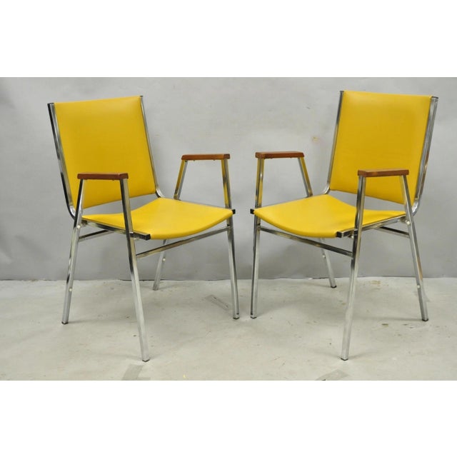 Vintage Nightingale Mid Century Modern Chrome & Yellow Vinyl Stacking Chair Pair For Sale - Image 15 of 15