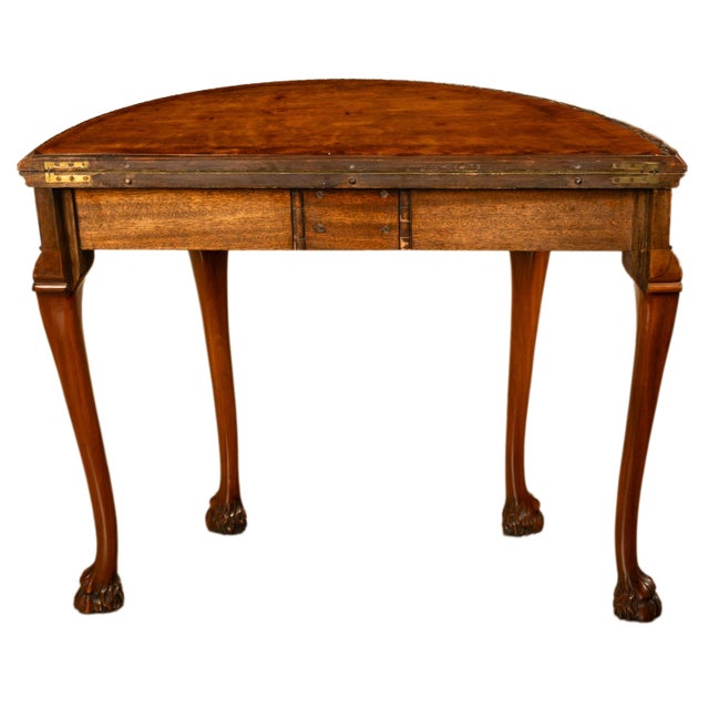 Antique Mahogany Carved Chippendale Demi-Lune Queen Anne Game Console Table 1900 For Sale - Image 11 of 18