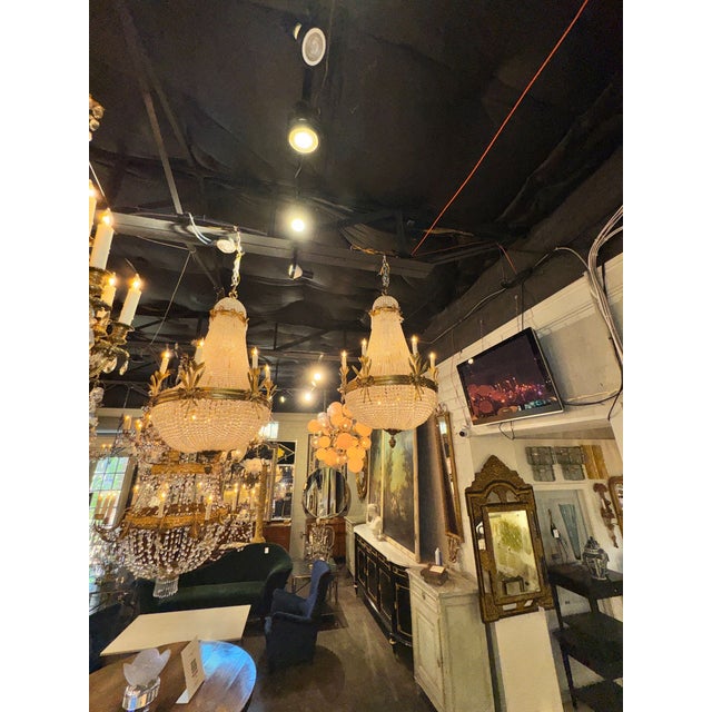 French French Louis XVI Style Gilt Bronze and Crystal Basket Chandeliers For Sale - Image 3 of 6