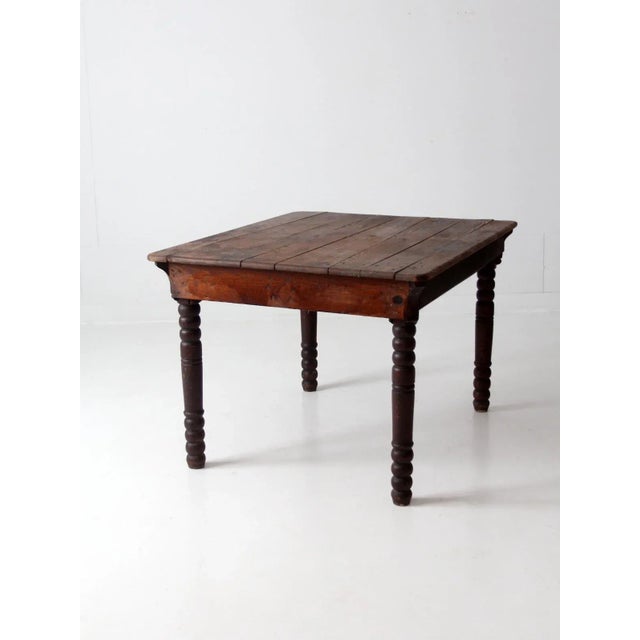 Brown Vintage Wood Harvest Table For Sale - Image 8 of 12