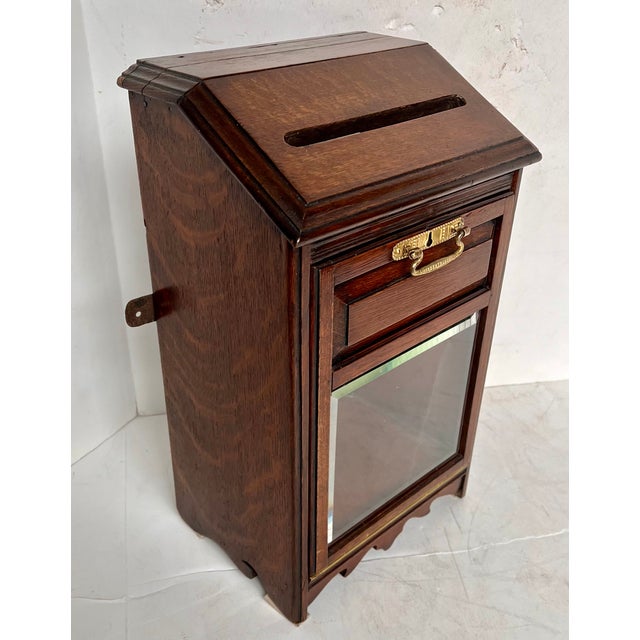 Vintage Oak Mailbox or Ballot Box or Alms Box W/Beveled Glass For Sale In Dallas - Image 6 of 13