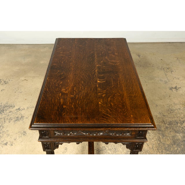 Late 19th Century French Gothic Revival Carved Oak Writing Desk For Sale - Image 11 of 18