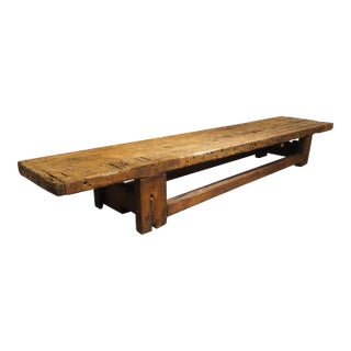 A Long Antique French Elm Workbench Repurposed as Coffee Table, Circa 1900 For Sale