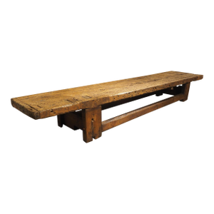A Long Antique French Elm Workbench Repurposed as Coffee Table, Circa 1900