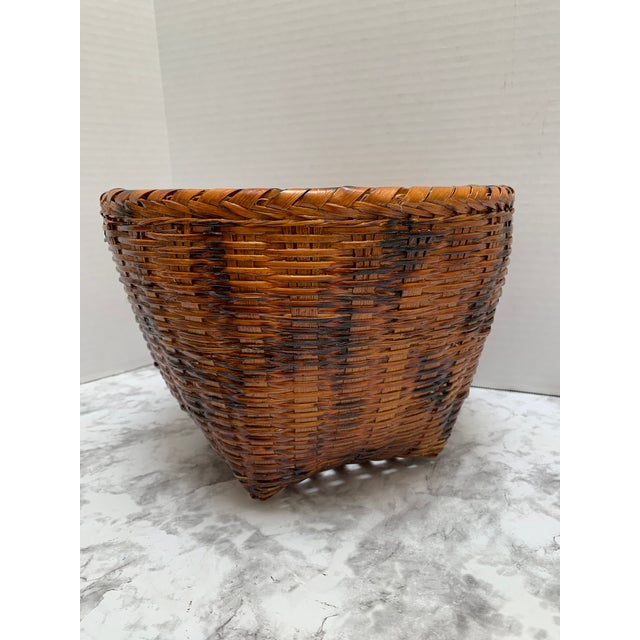 Farmhouse Vintage Rustic Tobacco Brown Wood Storage Basket For Sale - Image 3 of 7