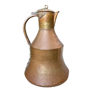 Antique 19th Century Large Hammered Copper Lidded Jug Pitcher Ewer